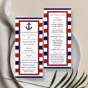 Red & Navy Nautical Anchor Wedding Program Rack Card