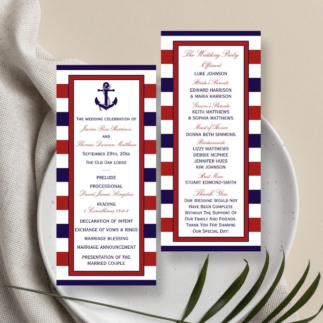 Red & Navy Nautical Anchor Wedding Program Rack Card (Creator Uploaded)