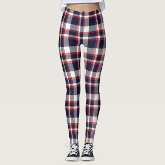 Red Navy Plaid Tartan Checkered Pattern Leggings