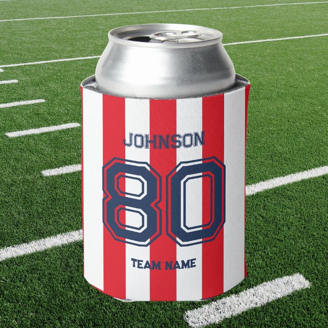 Red & Navy Sports Team Custom Name Number Team Can Cooler (Creator Uploaded)