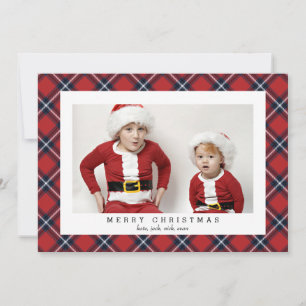 Red Navy Tartan Photo Card for Christmas Holidays