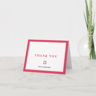 Red navy traditional border simply thank you note card