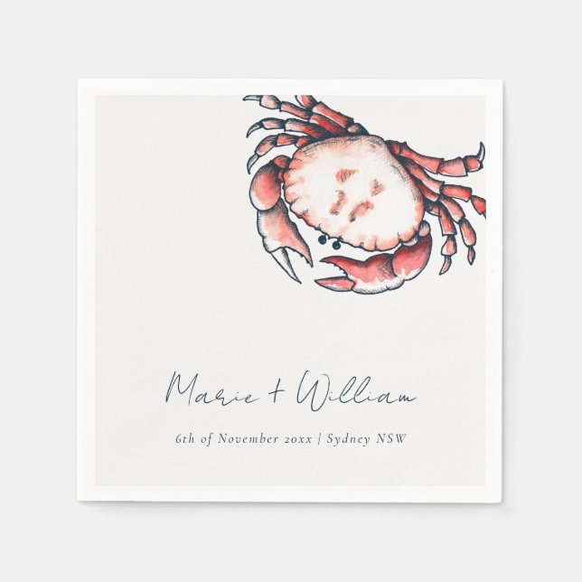 Red Navy Underwater Crab Coral Nautical Wedding  Napkin (Front)