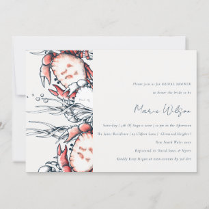 Red Navy Underwater Crab Nautical Bridal Shower Invitation