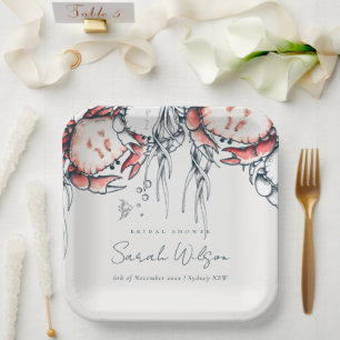 Red Navy Underwater Crab Nautical Bridal Shower Paper Plate