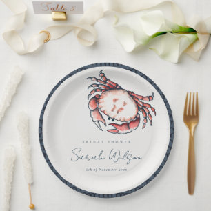Red Navy Underwater Crab Nautical Bridal Shower Paper Plate