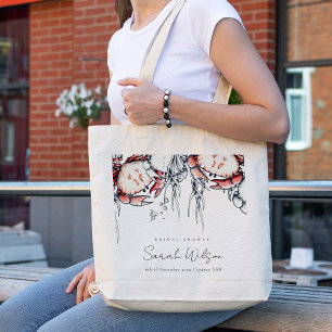 Red Navy Underwater Crab Nautical Bridal Shower Tote Bag