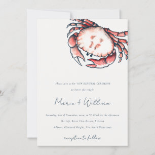 Red Navy Underwater Crab  Nautical Vow Renewal Invitation