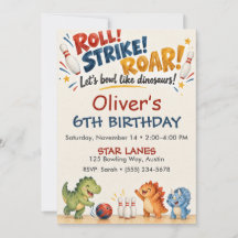 Red Navy Watercolor Dinosaur Bowling Birthday