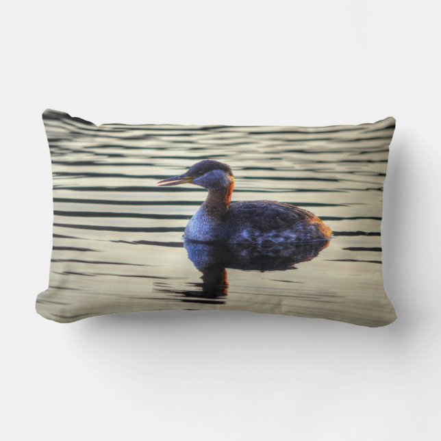 Red-necked Grebe Waterfowl Wildlife Photo Lumbar Cushion (Front)