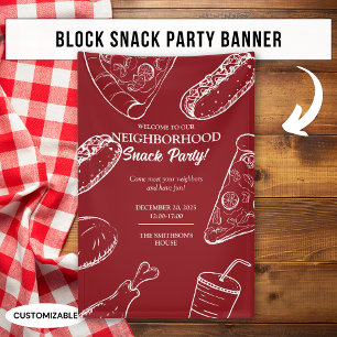 Red Neighbourhood Fun Food Snack Block Party Banner