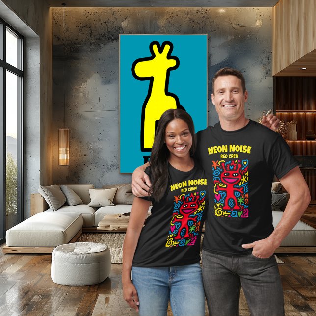 Red Neon Alien – Funky Pop Art Smiling Character T-Shirt (Creator Uploaded)