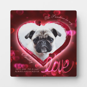 Red Neon Hearts & Love, Custom Pet Photo - Square Plaque
