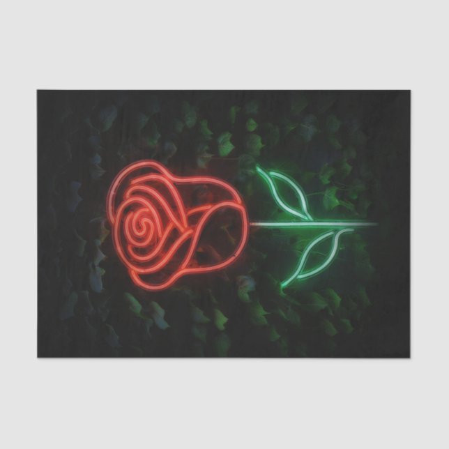 Red Neon Light Glowing Rose Ivy Birthday Party Tissue Paper (Front)