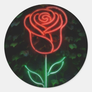 Red Neon Light Glowing Rose Ivy Sweet 16 16th Classic Round Sticker