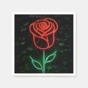 Red Neon Light Glowing Rose Ivy Sweet 16 16th Napkin