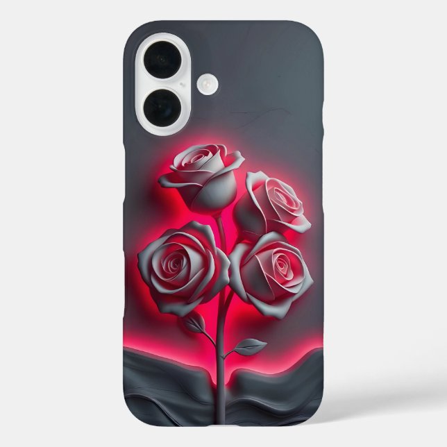 Red Neon Roses on Black iPhone Case (Back)