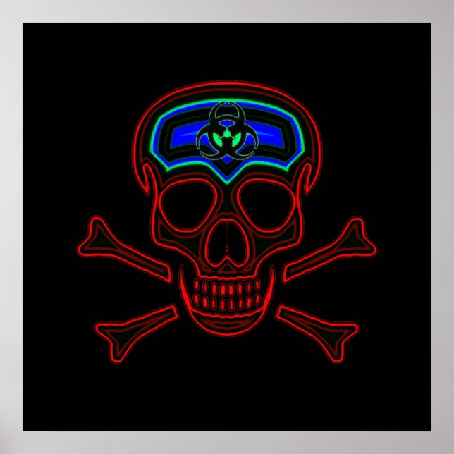 Red Neon Skull & Crossbones Poster (Front)