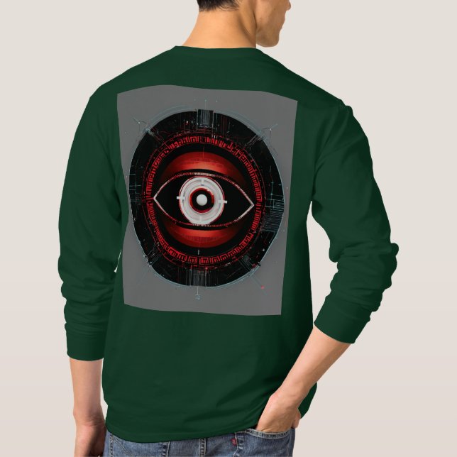 Red Neon Tech Eye: Minimalist Vector Logo T-Shirt (Back)