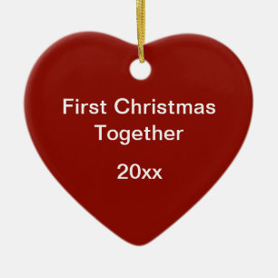 Red Nested Hexagons First Christmas Heart-Shaped Ceramic Tree Decoration