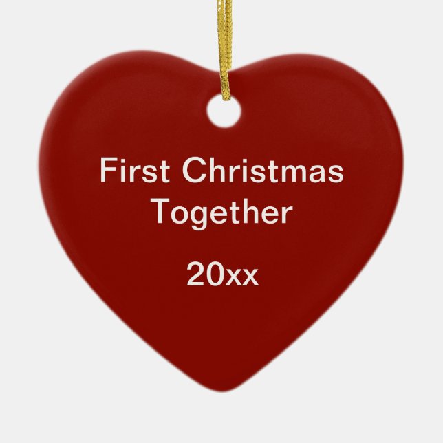 Red Nested Hexagons First Christmas Heart-Shaped Ceramic Tree Decoration (Front)