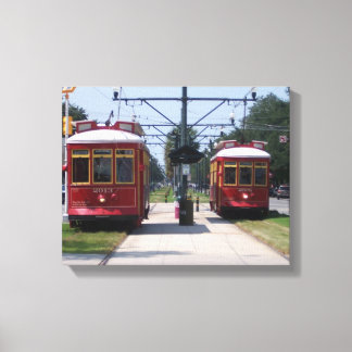 Red New Orleans Street Cars Canvas Print