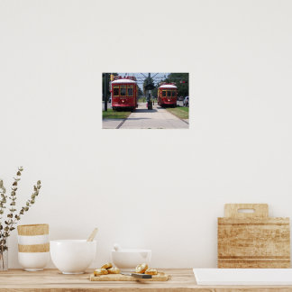 Red New Orleans Street Cars Poster