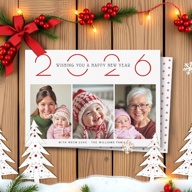 Red New Year 2025 pattern simple photo Holiday Card (Creator Uploaded)