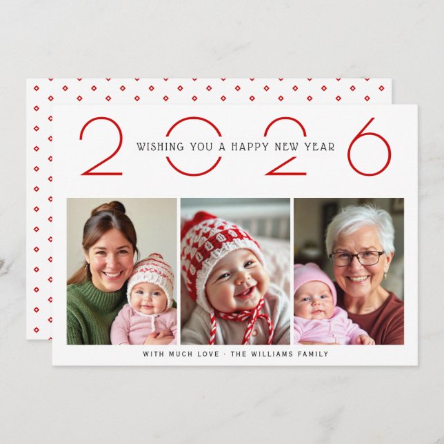 Red New Year 2025 pattern simple photo Holiday Card (Front/Back)