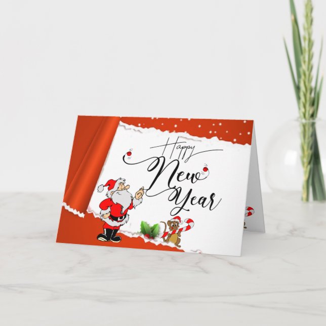 Red New Year folded greeting card (Front)