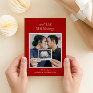Red New Year New Blessings Pregnancy Announcement