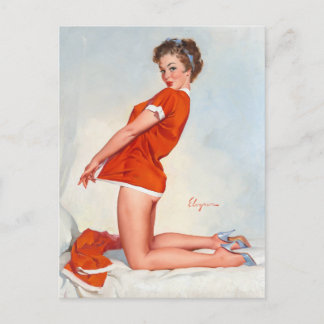 Red Nighty Pin Up  Postcard