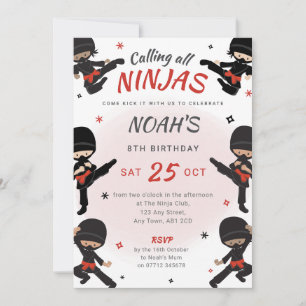 Red Ninja Birthday Invitation - Come kick it party