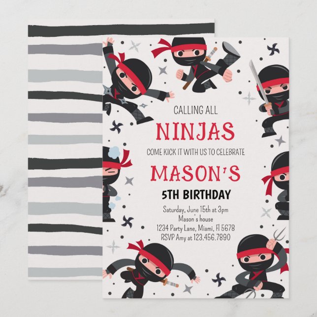 Red Ninja Warrior Martial Arts Birthday Invitation (Front/Back)
