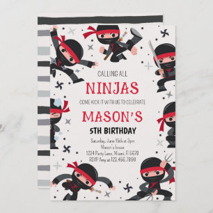 Red Ninja Warrior Martial Arts Birthday Invitation