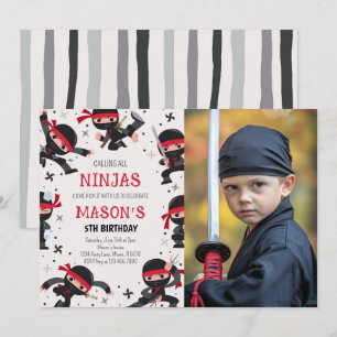 Red Ninja Warrior Martial Arts Birthday Photo Invitation