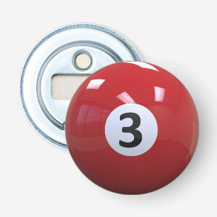 Red No. 3 Billiard Pool Ball Bottle Opener