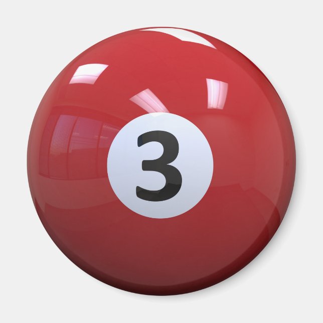 Red No. 3 Billiard Pool Ball Magnet (Front)