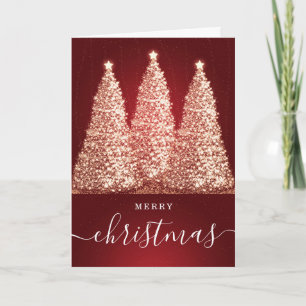 Red No Photo Christmas Holidays Glitter Trees Holiday Card