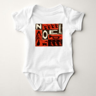 Red Noel Vintage Block Print Baby Bodysuit