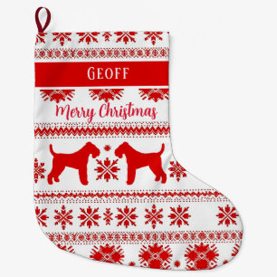 Red Nordic Airedale Terrier Dog Christmas Large Christmas Stocking