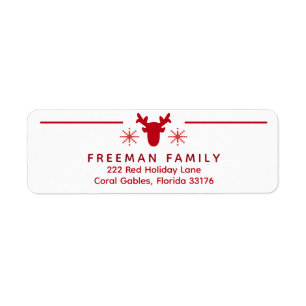 Red Nordic Christmas Reindeer Return Address Label