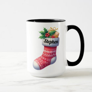 Red Nordic Christmas Stocking  Mug