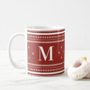 Red Nordic Christmas Trees & Monogram Coffee Mug