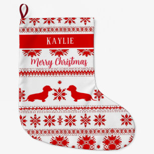 Red Nordic Dachshund Dog Christmas Large Christmas Stocking