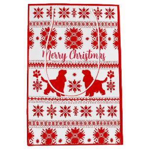 Red Nordic English Cocker Spaniel Dog Christmas Medium Gift Bag