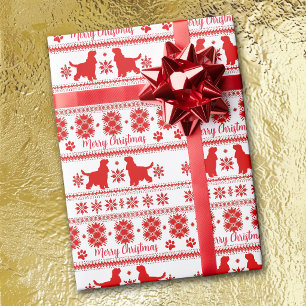 Red Nordic English Cocker Spaniel Dog Christmas Wrapping Paper