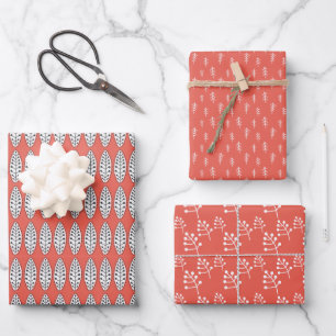 Red Nordic Folk Art  Wrapping Paper Sheet