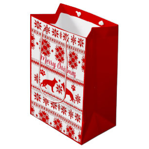 Red Nordic German Shepherd Dog Christmas Medium Gift Bag