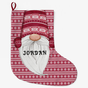 Red Nordic Gnome Personalised Large Christmas Stocking